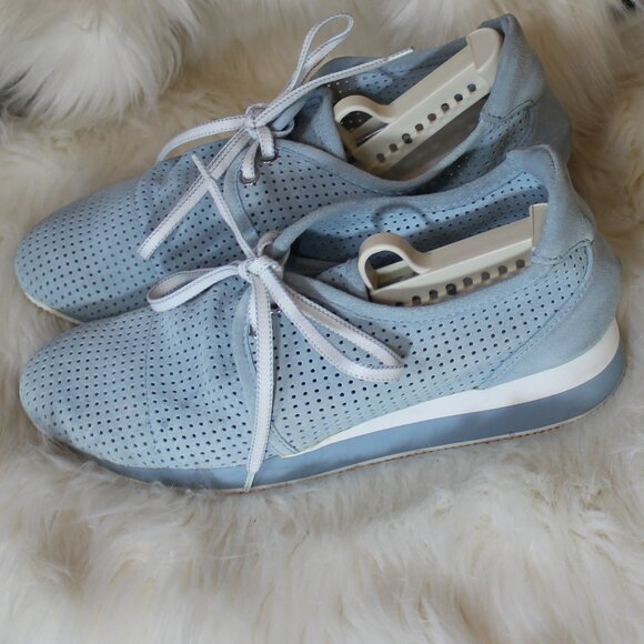 MaxMara Italian Suede Sneakers Blue lace up in perforated leather size 39/ 8.5 - Picture 3 of 8